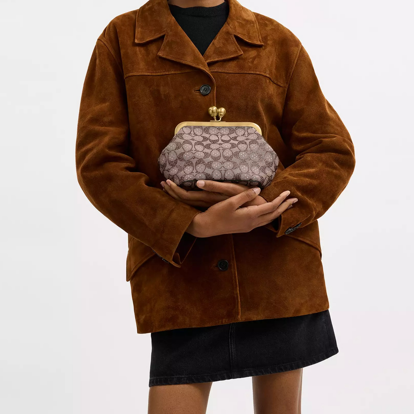 Frame Crystal Jacquard Shoulder Clutch Bag