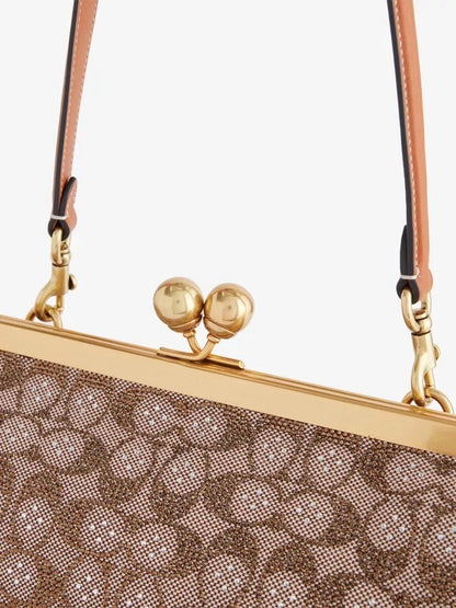 Frame Crystal Jacquard Shoulder Clutch Bag