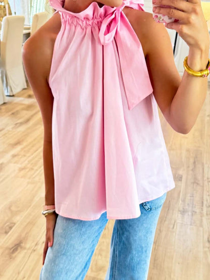 Ruffle Neck Tie Sleeveless Top