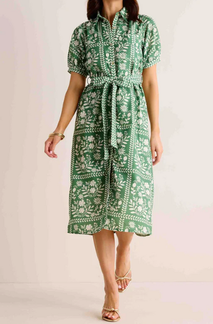 Spring Floral Midi Shirt Dress