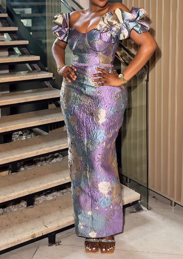 Demure Floral Maxi Occasion Dress