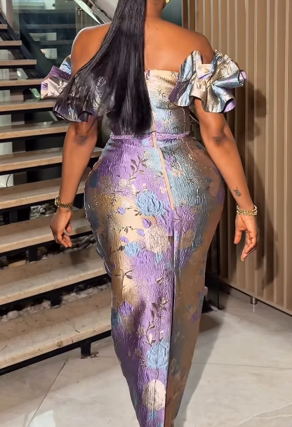 Demure Floral Maxi Occasion Dress