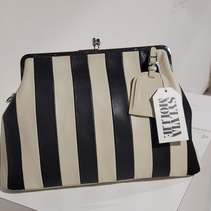 Embossed Premium Leather Kisslock Frame Bag