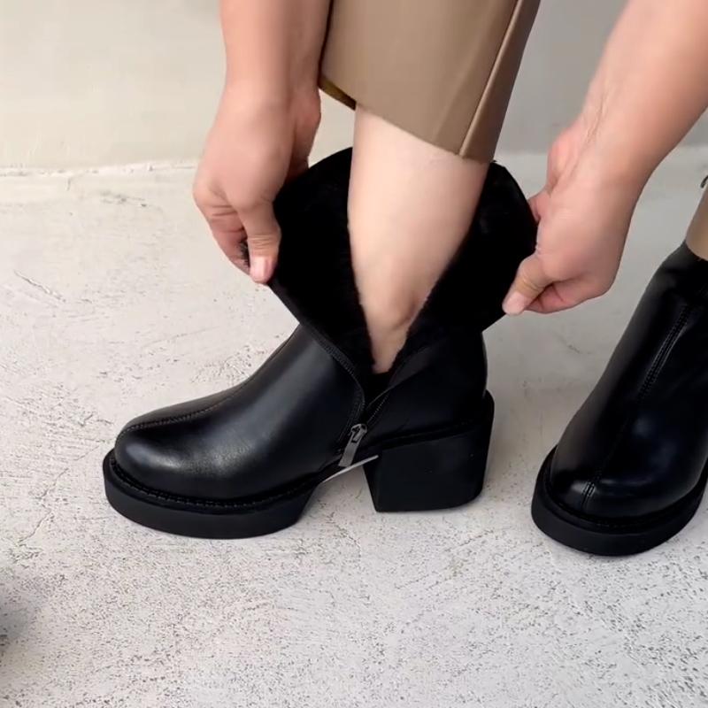 Black Slope-Heel Boots