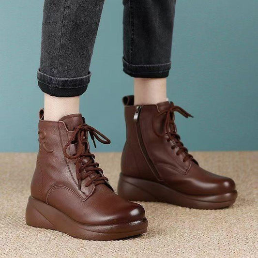 Handmade Soft Lace Up Leather Short Boots