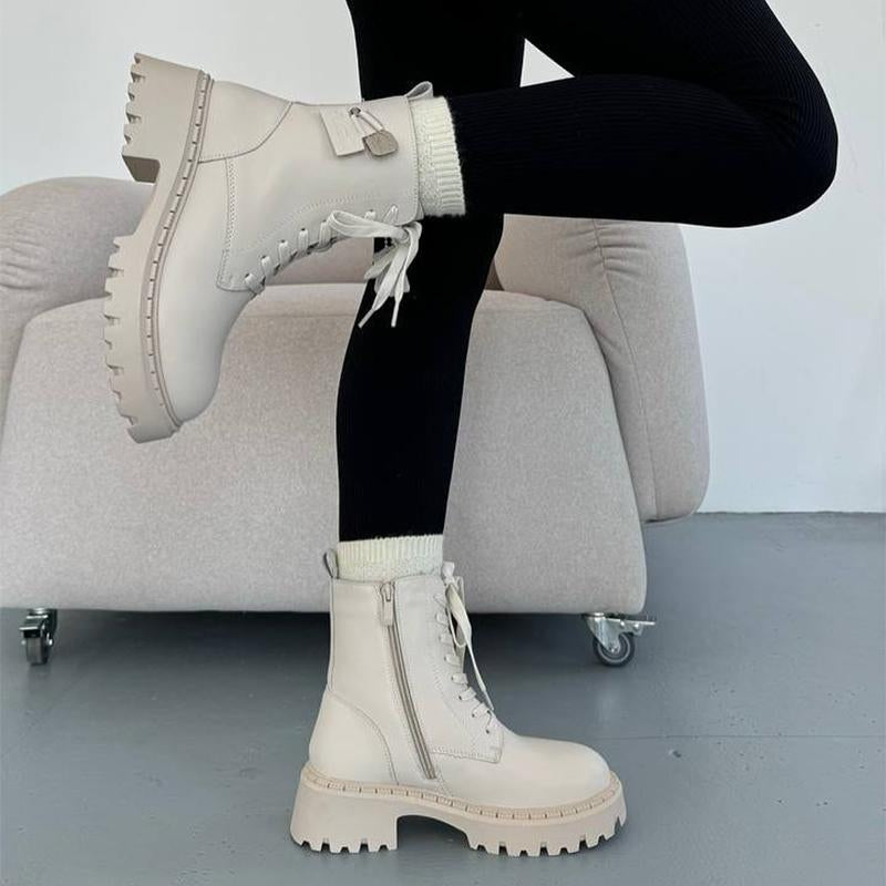 White Casual Lace-Up Boots