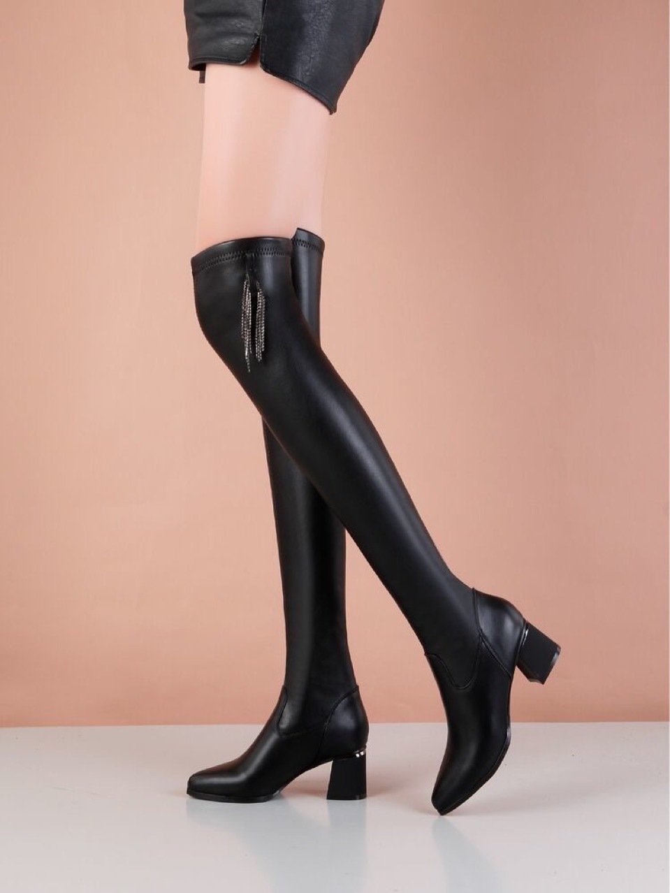 Soft Leather Elastic Knee-Length Boots