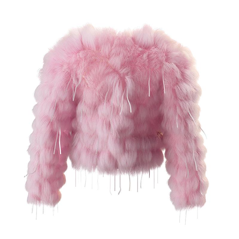 Pink Fur Tassel Coat