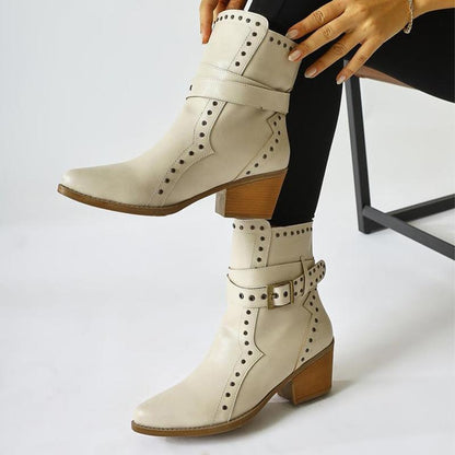 Solid Color Buckle Boots