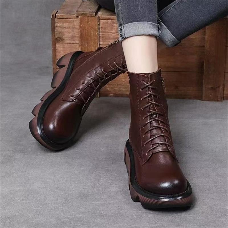 Retro Leather Warm Soft Boots