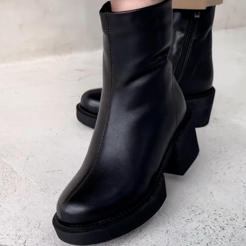 Black Slope-Heel Boots