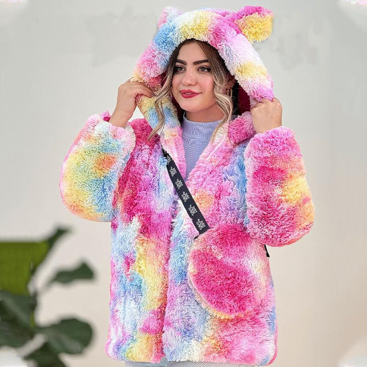 Colorful Furry Causal Coat