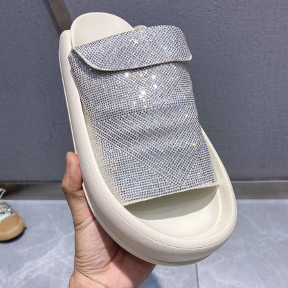 Casual Leather Bling Flat Soft Slippers