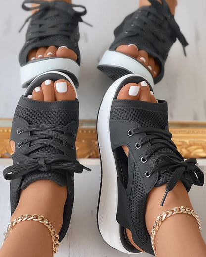 Hollow Lace-up Muffin Sandals