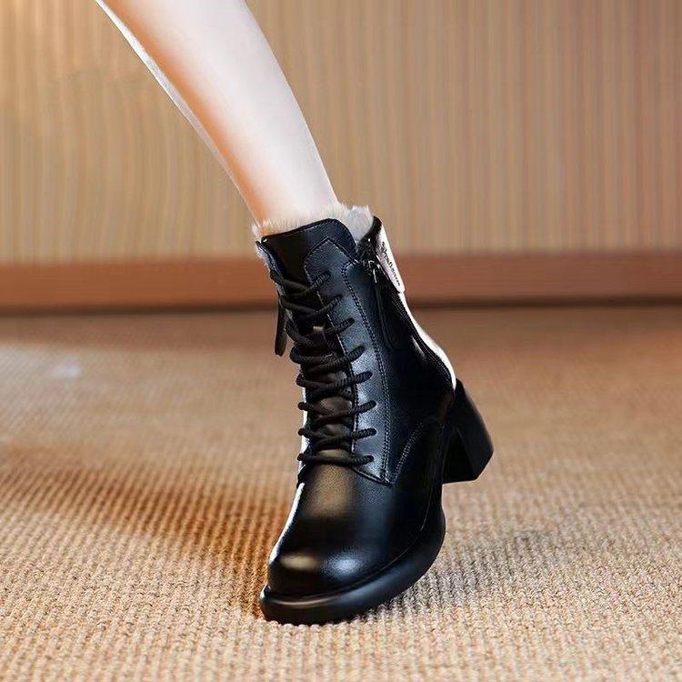 Square Side Zipper Mid Heel Boots