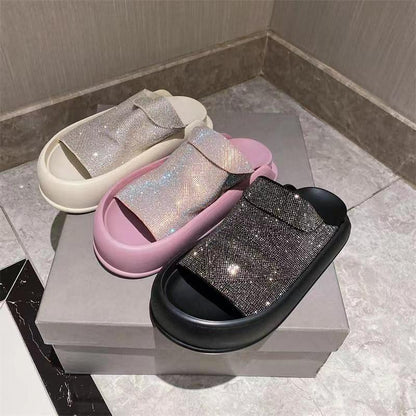 Casual Leather Bling Flat Soft Slippers