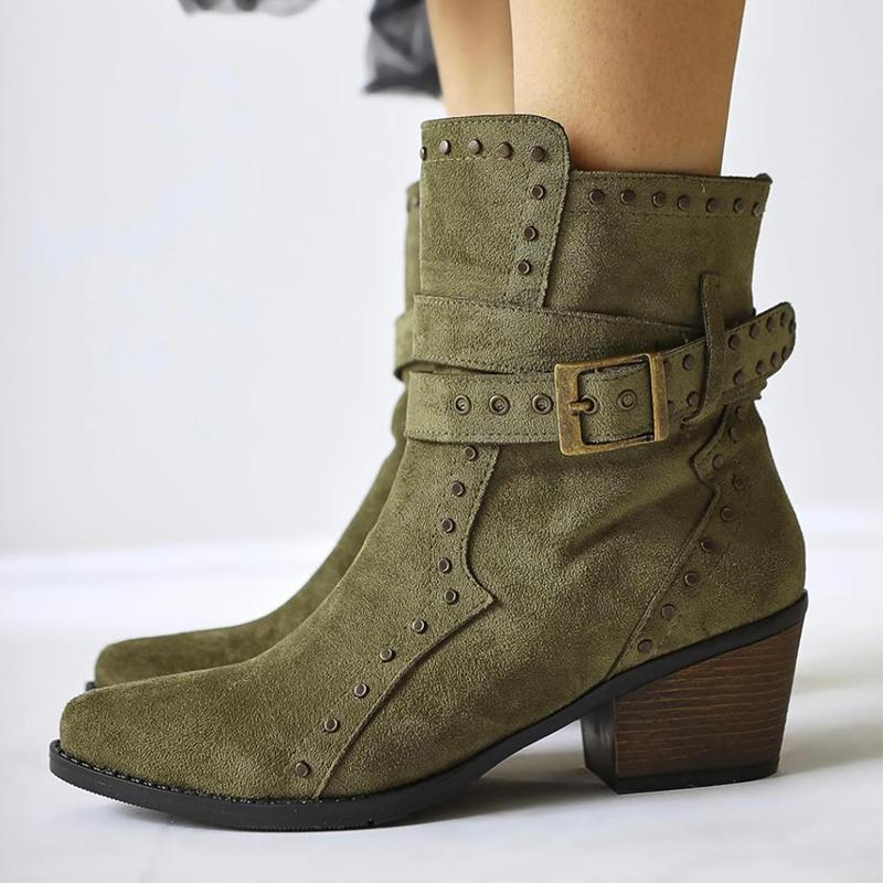 Solid Color Buckle Boots