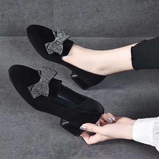 Crystal Bow Black Bling Slip-On Shoes