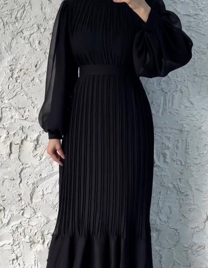 Pleated Solid-Color Dress