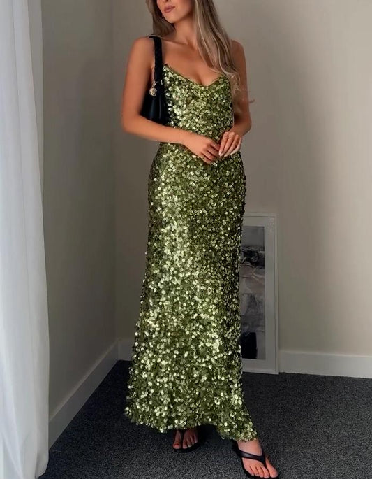 Green Sequin Casual Dress