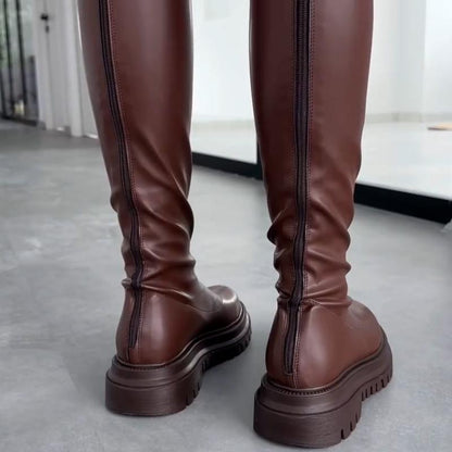 Stretch Leather Long Boots