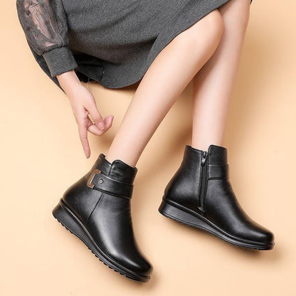 Warm Non-slip Leather Wedge Boots