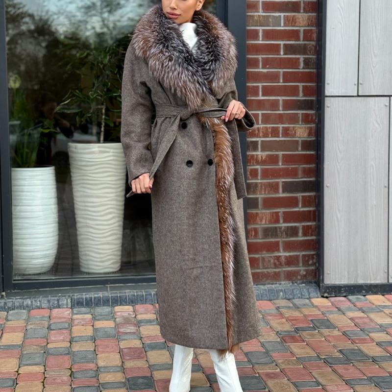 Gray Furry Casual Long Coat