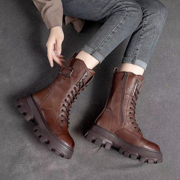 Handmade Casual Leather Thick-Sole Boots