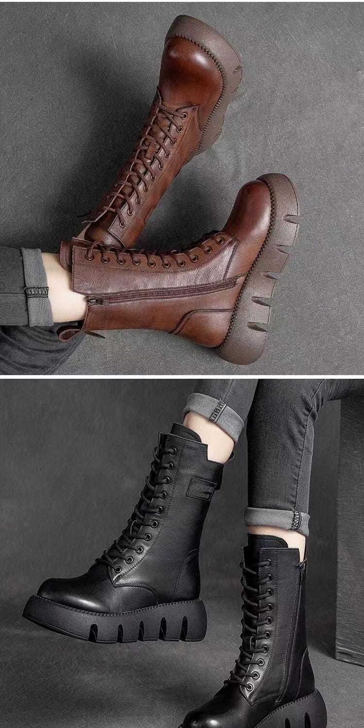 Handmade Retro Leather Platform Boots