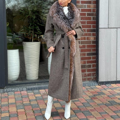 Gray Furry Casual Long Coat