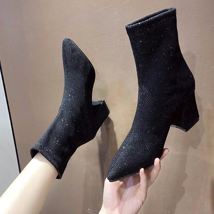 Elastic Knitted Sequins Boots