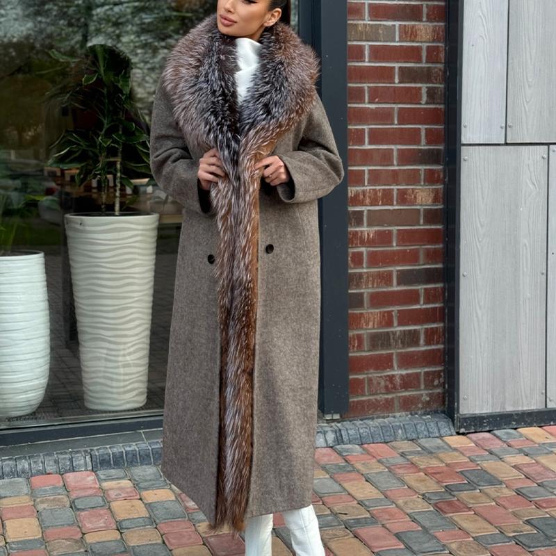 Gray Furry Casual Long Coat