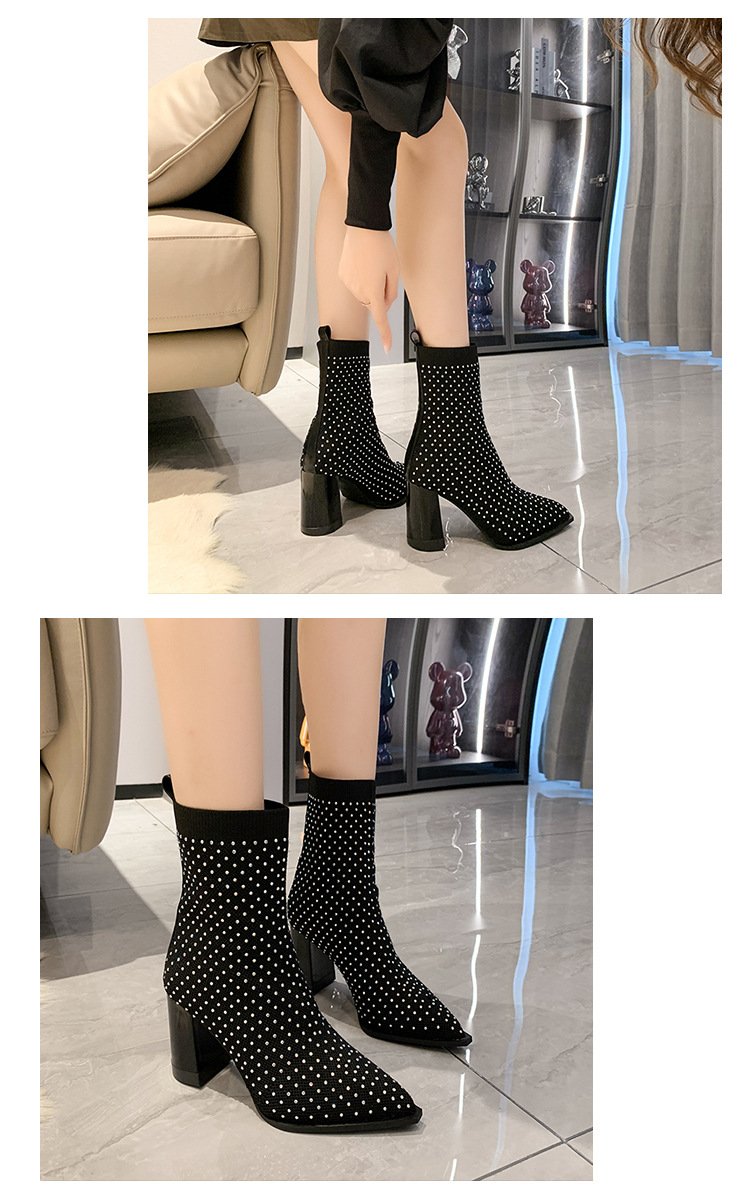 Diamonds Stretch Knitting High Heels Boots