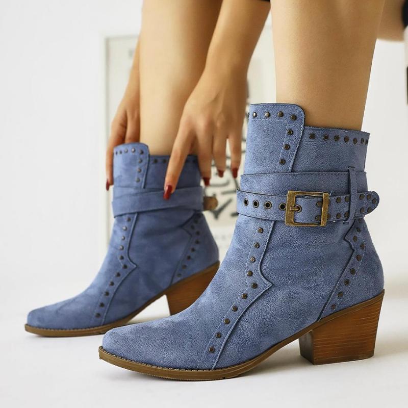 Solid Color Buckle Boots