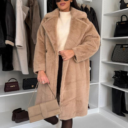 Solid-Color Fur Long Coat