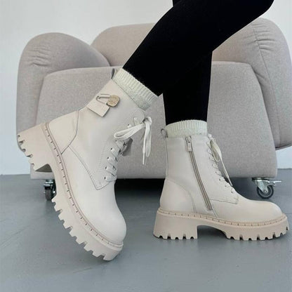 White Casual Lace-Up Boots