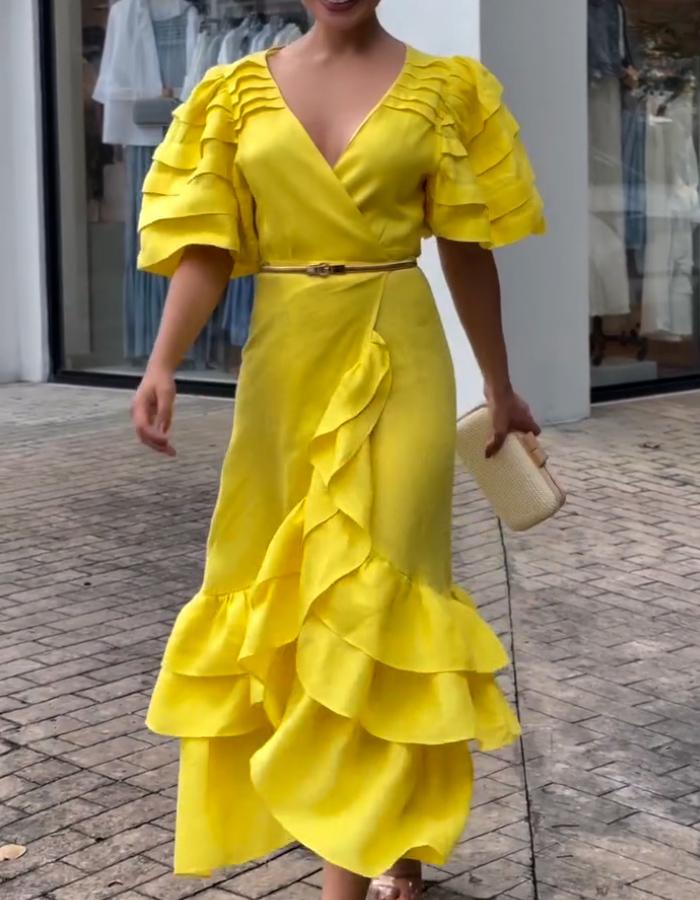 Yellow Layered Casual Dress