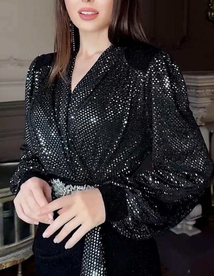 Black Sequin Slim Dress