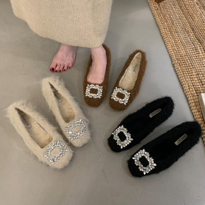 Rhinestone Square Flat Shoes