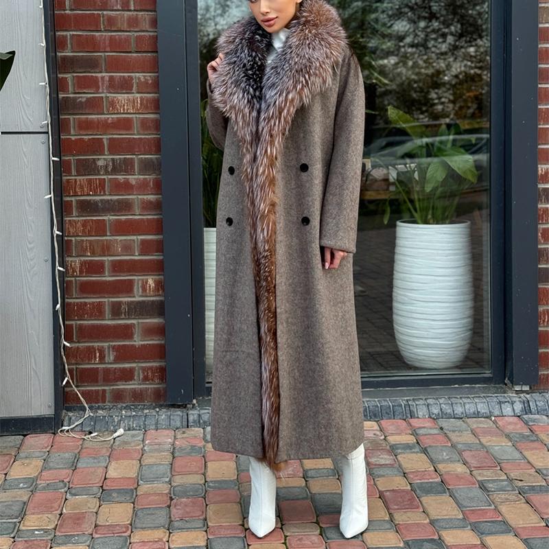 Gray Furry Casual Long Coat