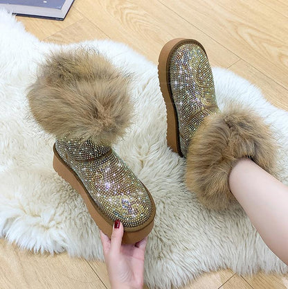 Rhinestone Casual Snow Boots
