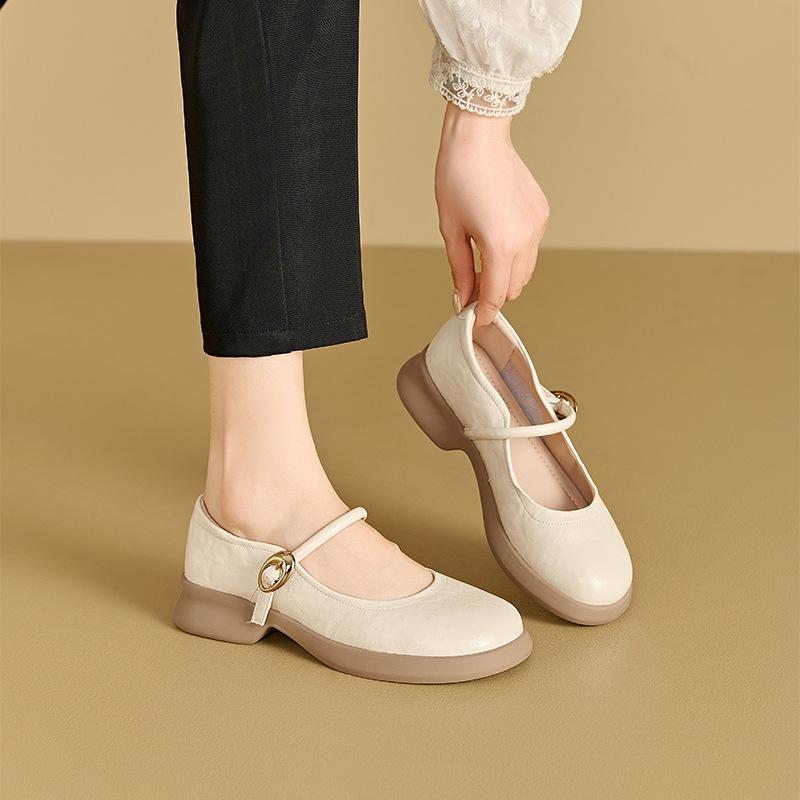 Flat Leather Buckle Shoes