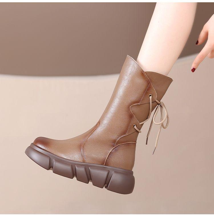 Handmade Leather Soft Warm Mid-Calf Boots