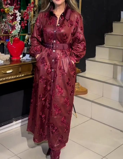 Red Floral Belted Dress