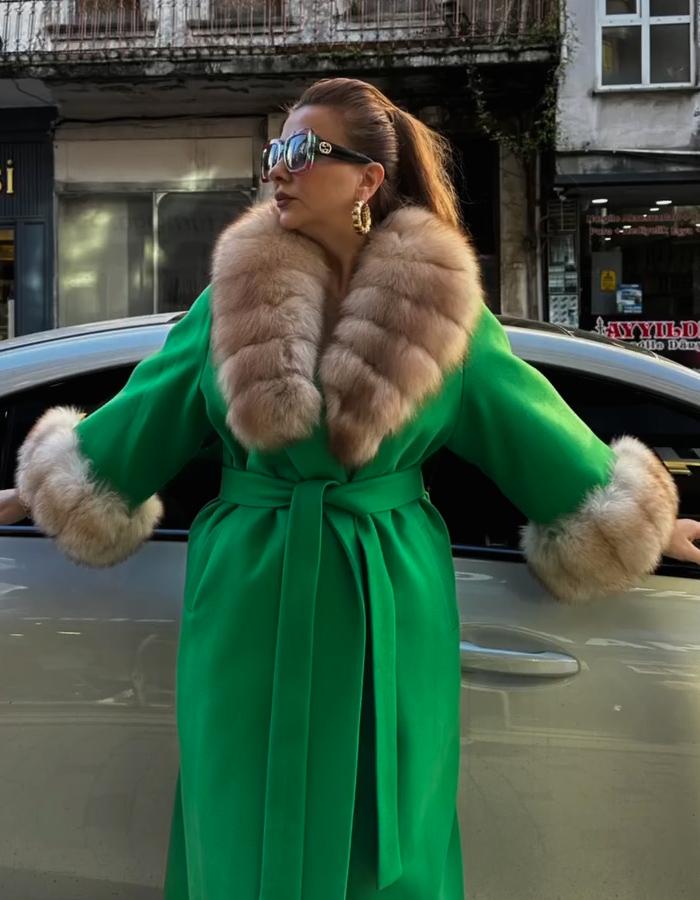 Green Lace-Up Long Jacket