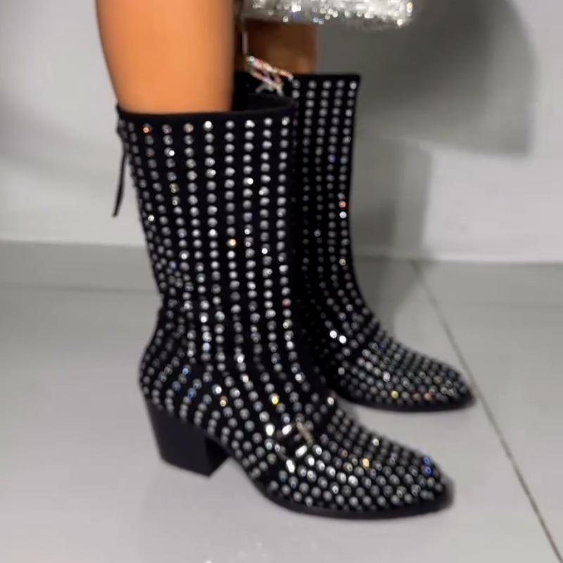 Rhinestone Mid-Calf Boots