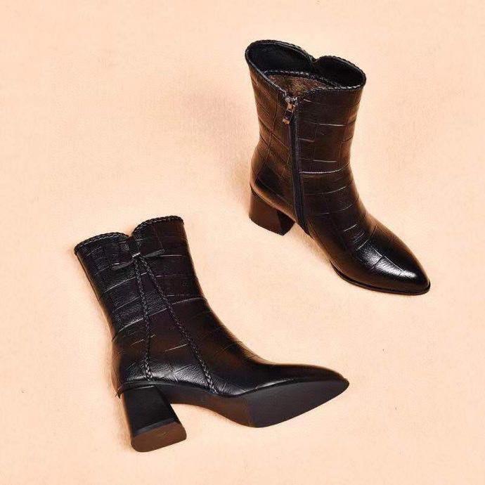 Versatile Bowknot Leather Zipper Boots