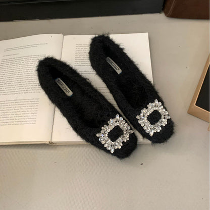 Rhinestone Square Flat Shoes