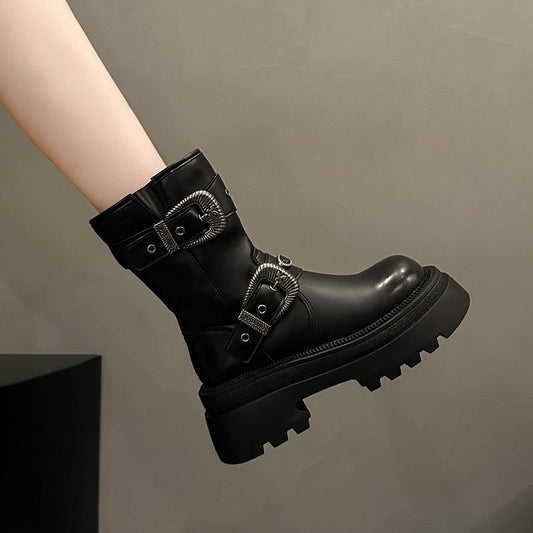 Round Zipper Knight Boots