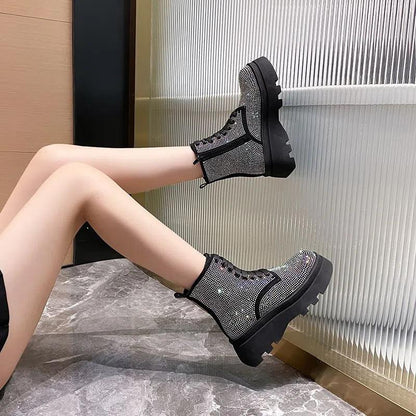 Bling Crystal Thick-Sole Ankle Boots